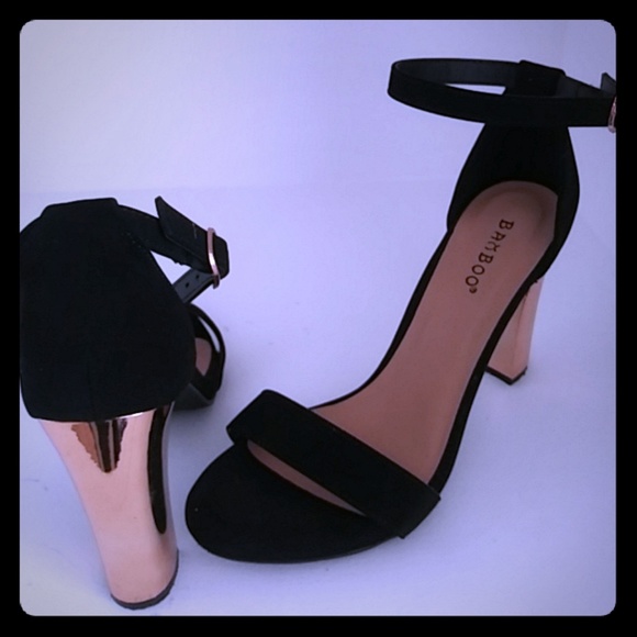 Bamboo Denim Print Slingback Chunky Platform Spool Heel